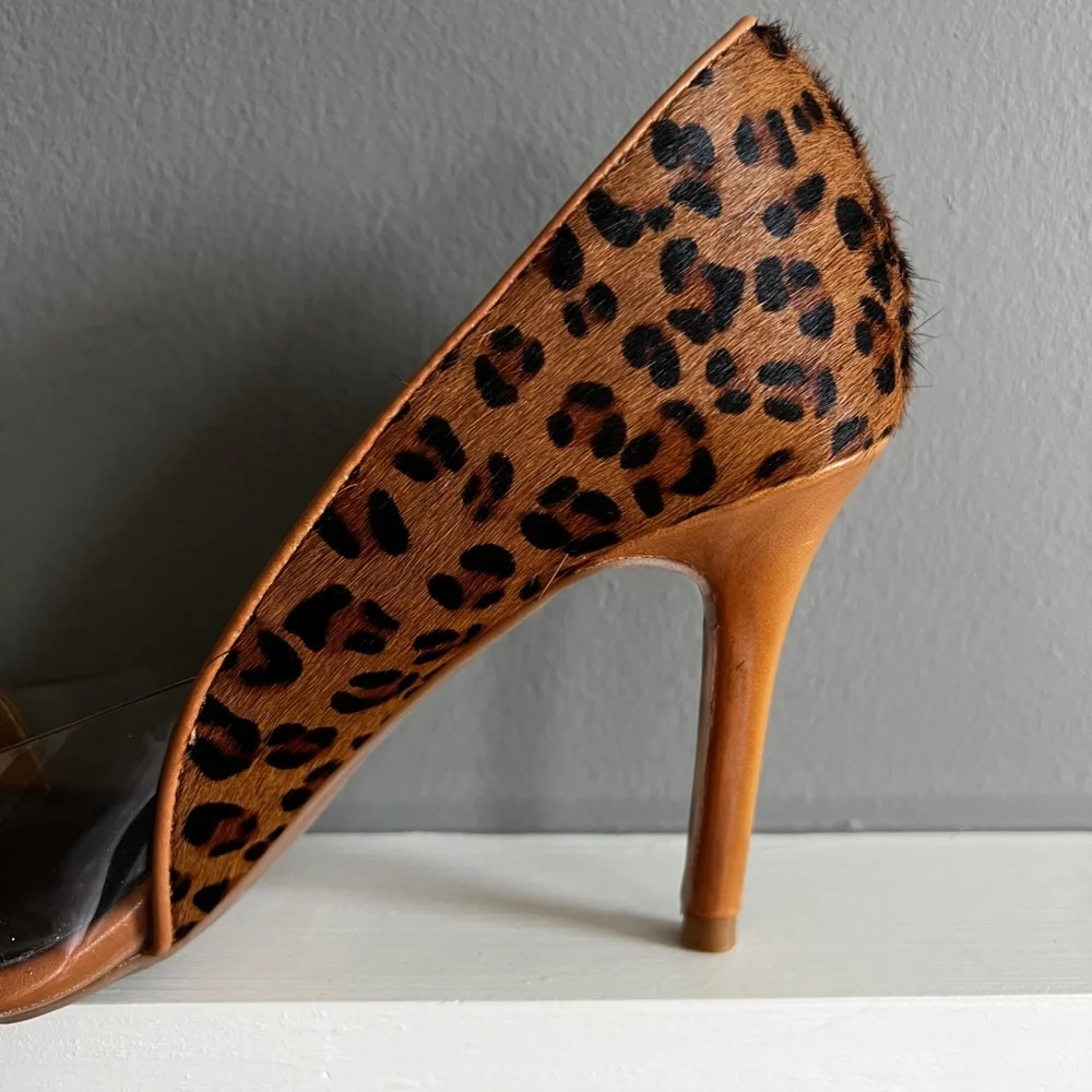 Levity Leopard + Caramel Leather + See-Through Panel Heels Mirage Animal Pumps - Picture 4 of 13
